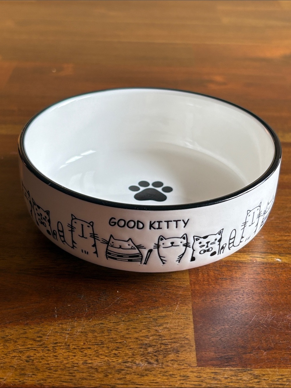 Stoneware Cat Bowl with cartoon cats graphics and the paw - Good Kitty